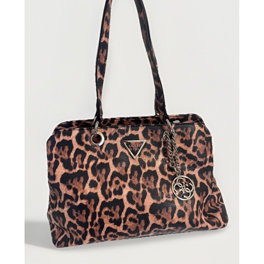 Guess Lauri Leopard Shoulder Bag Multiple Compartments NWT